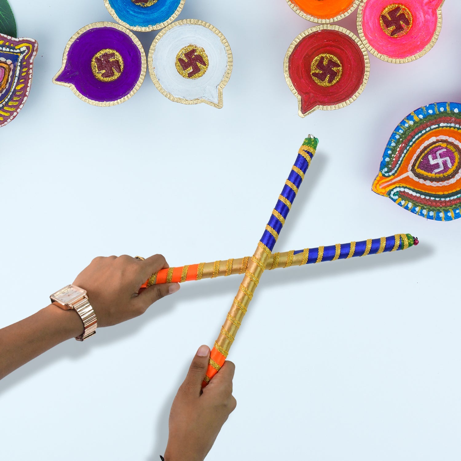 Traditional Decorative Dandiya Sticks Pair for Navratri, Garba (2 Pc) Traditional Decorative Dandiya Sticks Pair for Navratri, Garba (2 Pc)